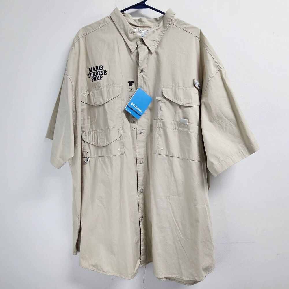 Columbia Shirt Men size 3X Beige PFG Performance Fishing Gear Bonehead